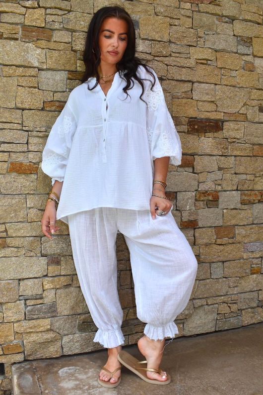 Mimi Pillow Cotton Batwing Blouse White